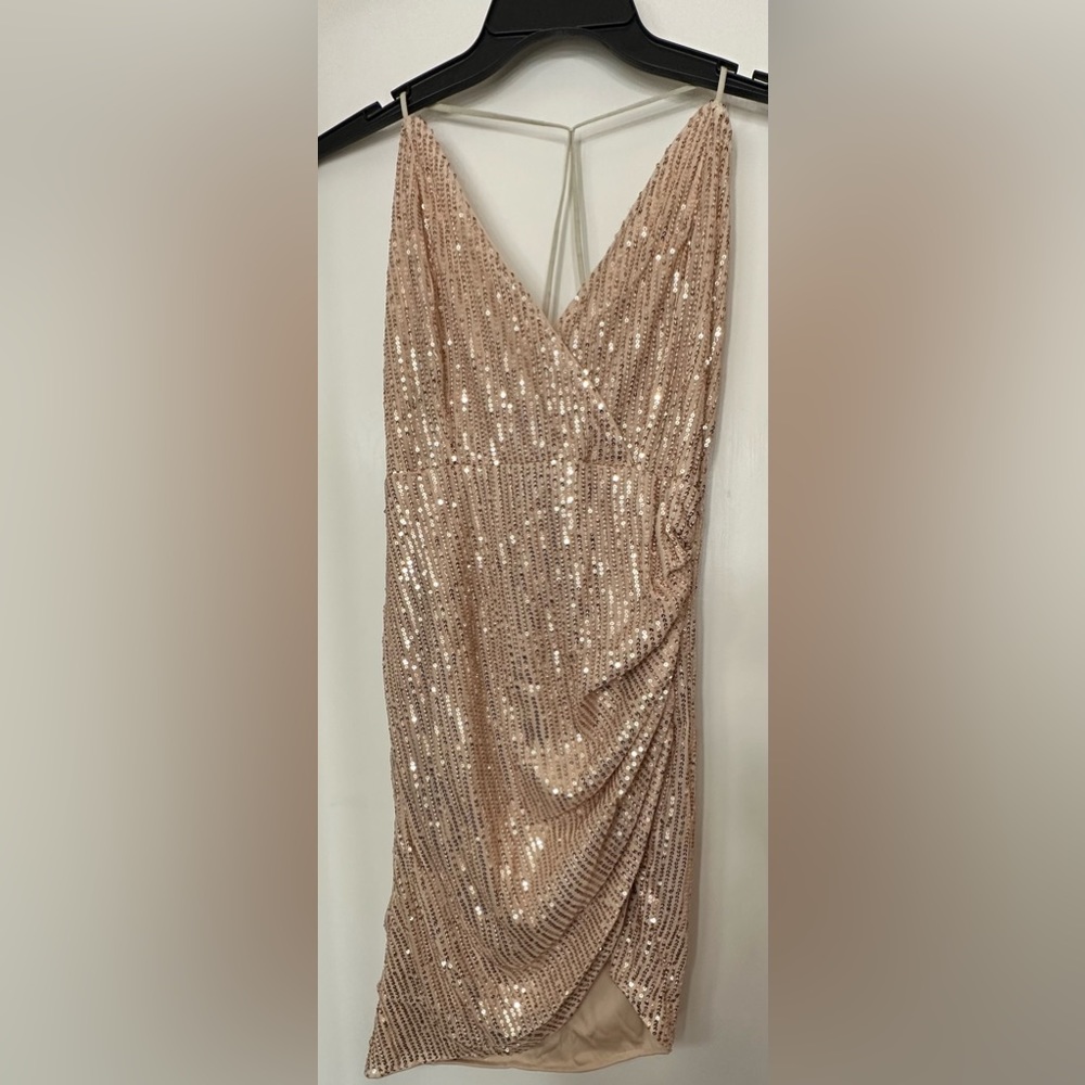 Short champagne sequin mini dress size medium.